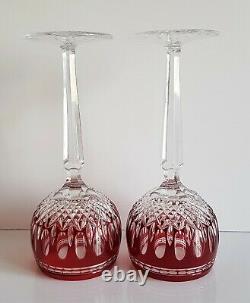 Pair Waterford Crystal Clarendon Ruby Red Wine Hock Glasses, New, Signed