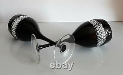 Pair Waterford John Rocha Black Cased Red Wine Goblets, New Without Box, Signed