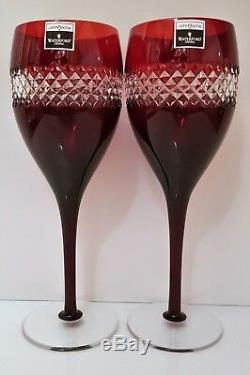 Pair Waterford John Rocha Red Cased Red Wine Goblets, New Without Box, Signed
