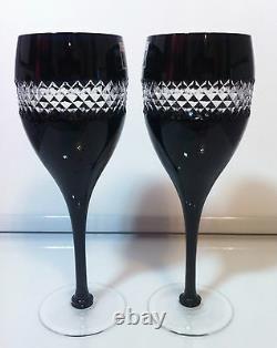 Pair Waterford John Rocha black large Red Wine Goblet, Hand cut double walled