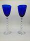 Pair of Cobalt Blue Baccarat Vega Style Wine Glasses