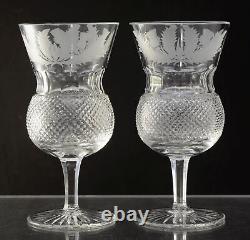 Pair of Edinburgh Crystal Cut Thistle 6 5/8 Inch Water Goblet SIGNED