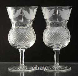 Pair of Edinburgh Crystal Cut Thistle 6 5/8 Inch Water Goblet SIGNED