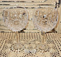 Pair of Heavy Waterford Crystal Lismore Pattern Balloon Wine Glasses 7 5/8