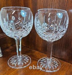 Pair of Heavy Waterford Crystal Lismore Pattern Balloon Wine Glasses 7 5/8