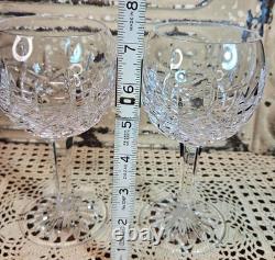 Pair of Heavy Waterford Crystal Lismore Pattern Balloon Wine Glasses 7 5/8
