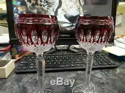 Pair of Waterford Crystal Clarendon Ruby Red Cut To Clear Wine Hocks Glasses