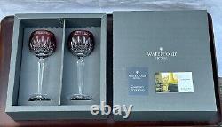 Pair of Waterford Crystal Clarendon Ruby Red Cut to Clear Wine Hock Glasses 3of3