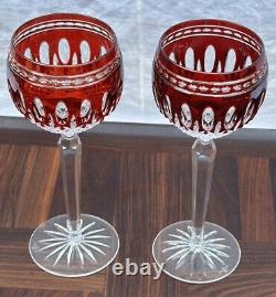 Pair of Waterford Crystal Clarendon Ruby Red Cut to Clear Wine Hock Glasses 3of3