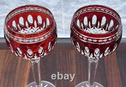 Pair of Waterford Crystal Clarendon Ruby Red Cut to Clear Wine Hock Glasses 3of3