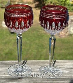 Pair of Waterford Crystal Clarendon Ruby Red Cut to Clear Wine Hock Glasses 3of3