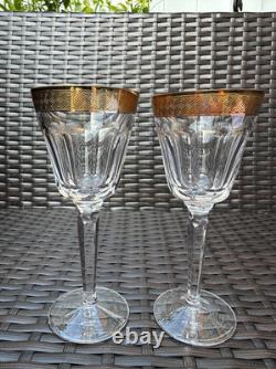 Pair of Waterford Crystal Kells Wine Glasses, Gold Encrusted Braid Band, MINT