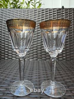 Pair of Waterford Crystal Kells Wine Glasses, Gold Encrusted Braid Band, MINT