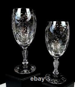 Pairpoint Brilliant Crystal Flower Dots Tri Cut Zipper Stem 2 Pc 6 Wine Glasses