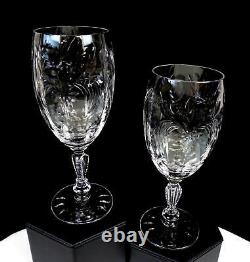 Pairpoint Brilliant Crystal Flower Dots Tri Cut Zipper Stem 2 Pc 6 Wine Glasses