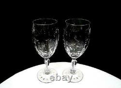 Pairpoint Brilliant Crystal Flower Dots Tri Zipper Cut Stem 2 Pc 6 Wine Glasses