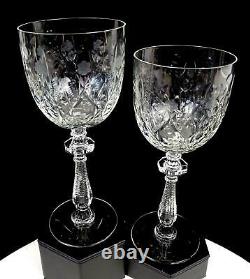 Pairpoint Cut Crystal Intaglio Floral Notched Faceted Stem 2 Pc 8 Wine Goblets