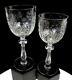 Pairpoint Cut Crystal Intaglio Floral Notched Faceted Stem 2 Pc 8 Wine Goblets