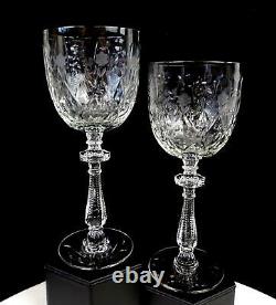 Pairpoint Cut Crystal Intaglio Floral Notched Faceted Stem 2 Pc 8 Wine Goblets