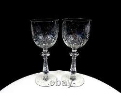 Pairpoint Cut Crystal Intaglio Floral Notched Faceted Stem 2 Pc 8 Wine Goblets