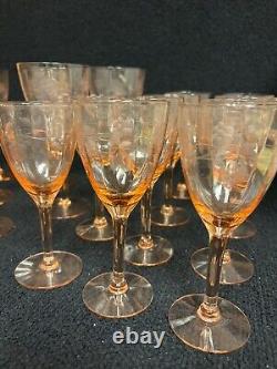 Pink Etched Floral Crystal Wine Glasses 9+ Set of 6 Large Set 10 Small