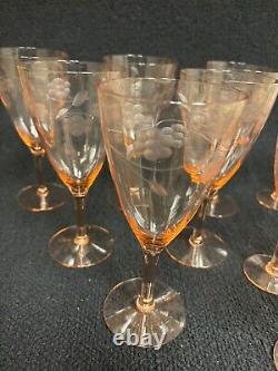 Pink Etched Floral Crystal Wine Glasses 9+ Set of 6 Large Set 10 Small