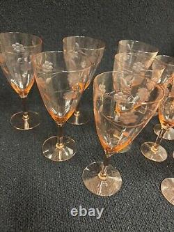 Pink Etched Floral Crystal Wine Glasses 9+ Set of 6 Large Set 10 Small