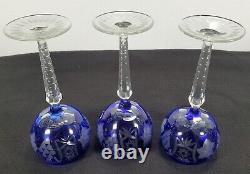 QTY 3 Nachtmann Traube Cut to Clear Crystal Glasses 8.5 BLUE
