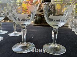Queen Lace Crystal American Americana Wildlife c x 5-5/8 Cordial Glasses