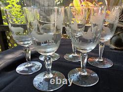 Queen Lace Crystal American Wildlife 6 x 6½ Water / Wine Glasses