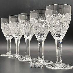 Queen Lace Crystal Handcrafted Claret Wine Glass Cut 5Pc Set Germany 5.75 Tall