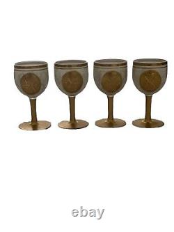 RARE 1950s IMPERLUX HANDMADE WHITE SATIN CRYSTAL & GOLD LEAFING ART WINE GLASSES