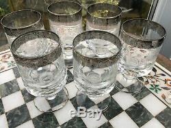RARE 6 QUALITY heavy FOOTED MURANO MEDICI INTERGLASS WINE GLASS PLATINUM EDGE