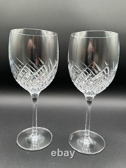 RARE Pair WATERFORD CRYSTAL Essentially Wave Red Wine Glasses/Water Goblets MINT