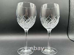 RARE Pair WATERFORD CRYSTAL Essentially Wave Red Wine Glasses/Water Goblets MINT