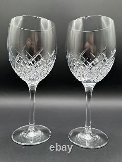 RARE Pair WATERFORD CRYSTAL Essentially Wave Red Wine Glasses/Water Goblets MINT