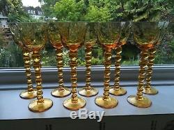 RARE ST LOUIS BUBBLES 98215 tall Crystal WINE GLASSES amber coloured SIGNED