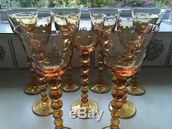 RARE ST LOUIS BUBBLES 98215 tall Crystal WINE GLASSES amber coloured SIGNED