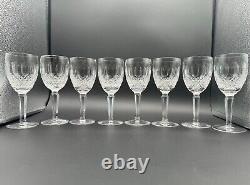 RARE Set of 8 WATERFORD CRYSTAL Colleen Tall Stem (Cut) Claret Wine Glasses, MINT