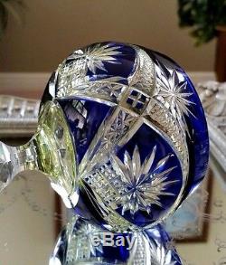 RARE Vintage Baccarat Blue & Yellow 2-Color Cut to Clear Crystal Wine Goblet