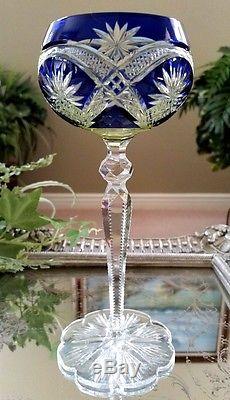 RARE Vintage Baccarat Blue & Yellow 2-Color Cut to Clear Crystal Wine Goblet