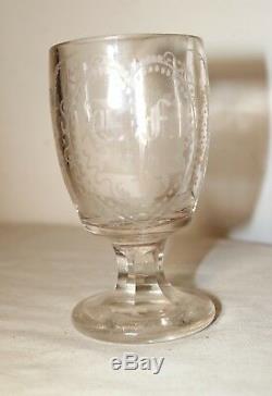 RARE antique 18th century 1714 hand etched crystal goblet chalice wine glass