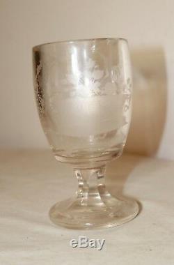 RARE antique 18th century 1714 hand etched crystal goblet chalice wine glass