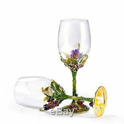 RORO Wedding Gift, Enameled and Jeweled Bohemian Crystal Wine Goblets, Swarovski