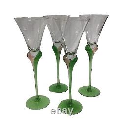 ROSENTHAL CRYSTAL Tulip Pedestal Wine Glasses Goblets Green Clear Set Of 4 READ