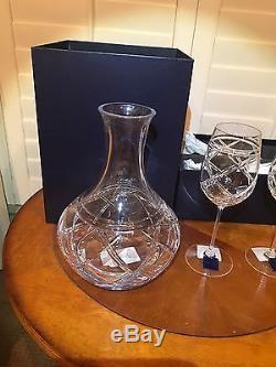 Ralph Lauren Crystal Brogan 61oz Wine/Vino Decanter & 2 Brogan Wine Glasses NIB