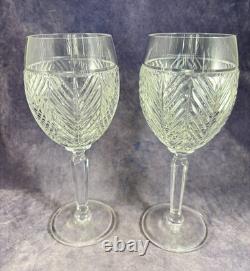 Ralph Lauren Crystal PAIR 8¾ Harringbone Wine Glasses Barrel Shaped
