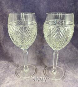 Ralph Lauren Crystal PAIR 8¾ Harringbone Wine Glasses Barrel Shaped
