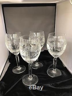 Ralph Lauren Glen Plaid Crystal Red Wine Water Goblet Glasses Set of 4 8 3/4