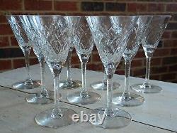 Rare 1930s SET of 9 SENECA GOTHIC Pattern Cut Crystal WINE GLASSES Glass 6